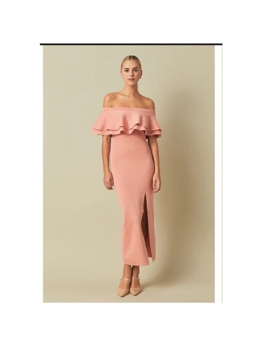 Women's Endless Rose Coral Off-Shoulder Ruffle Midi Dress S